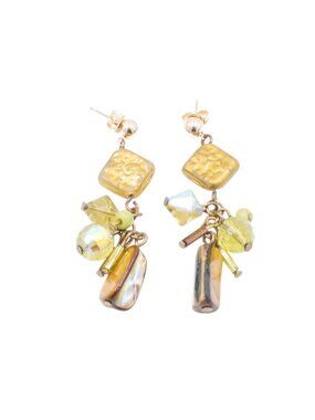 14K Gold Abalone Beaded Dangle Earrings Artisan Multi Bead 2 Inches